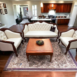 Wooden Handmade Italian Baroque Style Champagne Sofa Set 3+1+1 (Teak Wood) - WoodenTwist