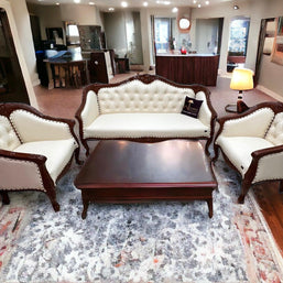 Wooden Handmade Italian Baroque Style Champagne Sofa Set 3+1+1 (Teak Wood) - WoodenTwist