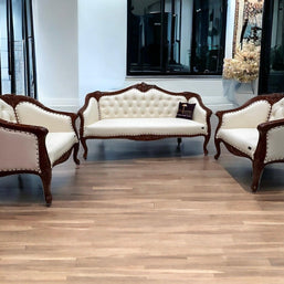 Wooden Handmade Italian Baroque Style Champagne Sofa Set 3+1+1 (Teak Wood) - WoodenTwist