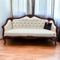 Wooden Handmade Italian Baroque Style Champagne Sofa Set 3+1+1 (Teak Wood) - WoodenTwist