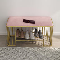 Wooden Twist Cage Style Rectangular Wrought Iron Shoe Rack Bench - WoodenTwist