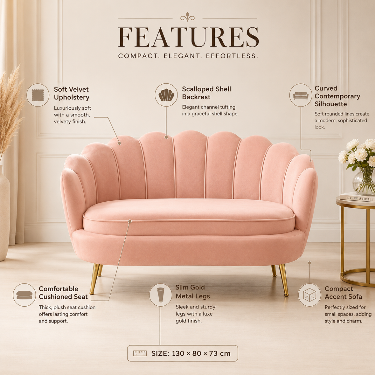 Wooden Twist Terciopelo Flared Arm Solid Wood Metal Legs Velvet Fabric Loveseat Modern Chaise Lounge