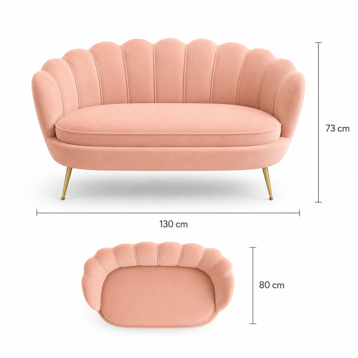 Wooden Twist Terciopelo Flared Arm Solid Wood Metal Legs Velvet Fabric Loveseat Modern Chaise Lounge