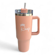 Tumbler 40oz With Handle Travel Mug Straw Covers Cup With Lid Insulated Quencher Stainless Steel Water Iced Tea Coffee Mug - Wooden Twist