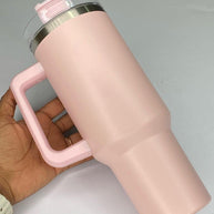 Tumbler 40oz With Handle Travel Mug Straw Covers Cup With Lid Insulated Quencher Stainless Steel Water Iced Tea Coffee Mug - Wooden Twist