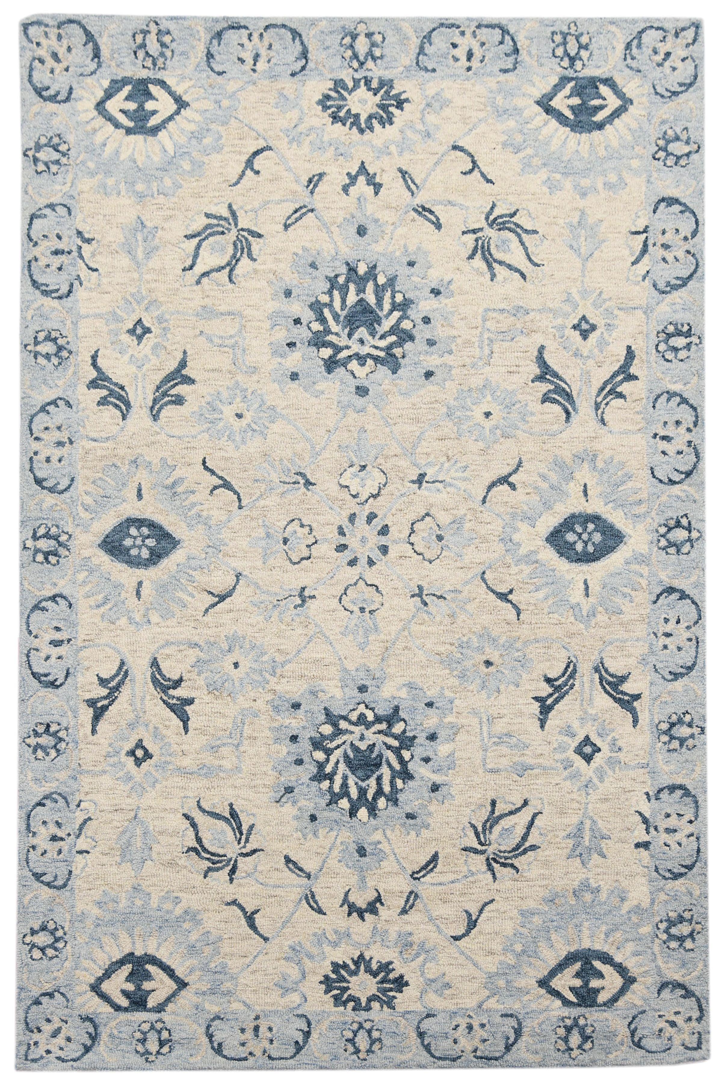 Carpet Light Blue Wool Romania Hand-Tufted - WoodenTwist