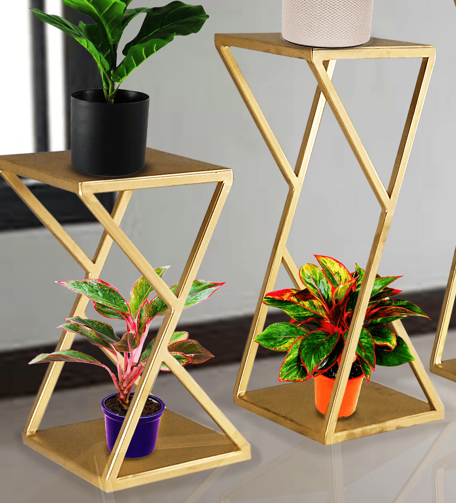 GOLDEN PLANTER SET OF 3 ZEDY - WoodenTwist