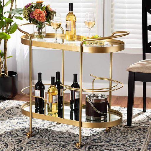 Modern Golden Trolley with Mirrored Top