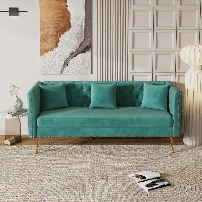 Velvet Rectangular Sofa with Curved Arms