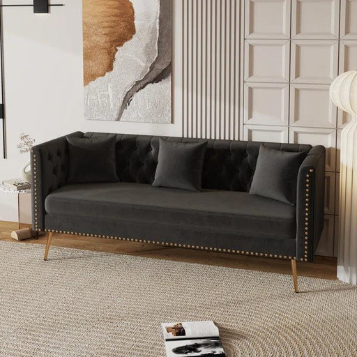 Velvet Rectangular Sofa with Curved Arms