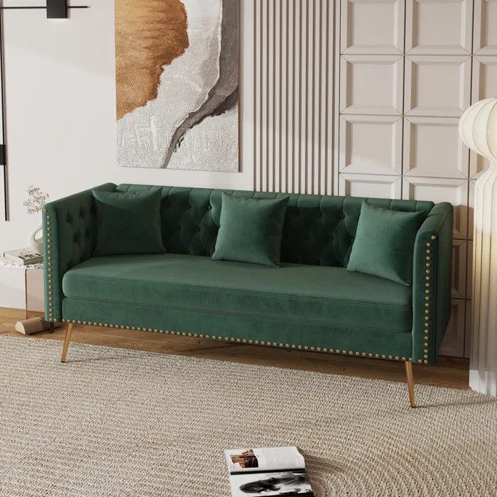 Elegant Black Velvet Modern Sofa by Wooden Twist