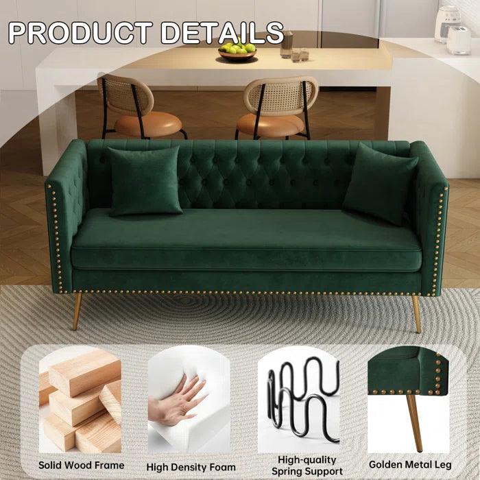 Teal Velvet Modern Sofa showcasing Tufting Details