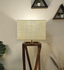 Remy Wooden Floor Lamp with Brown Base and Beige Fabric Lampshade - WoodenTwist