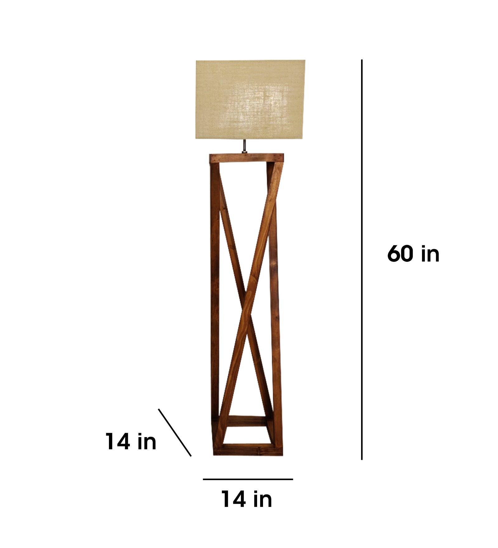 Remy Wooden Floor Lamp with Brown Base and Beige Fabric Lampshade - WoodenTwist