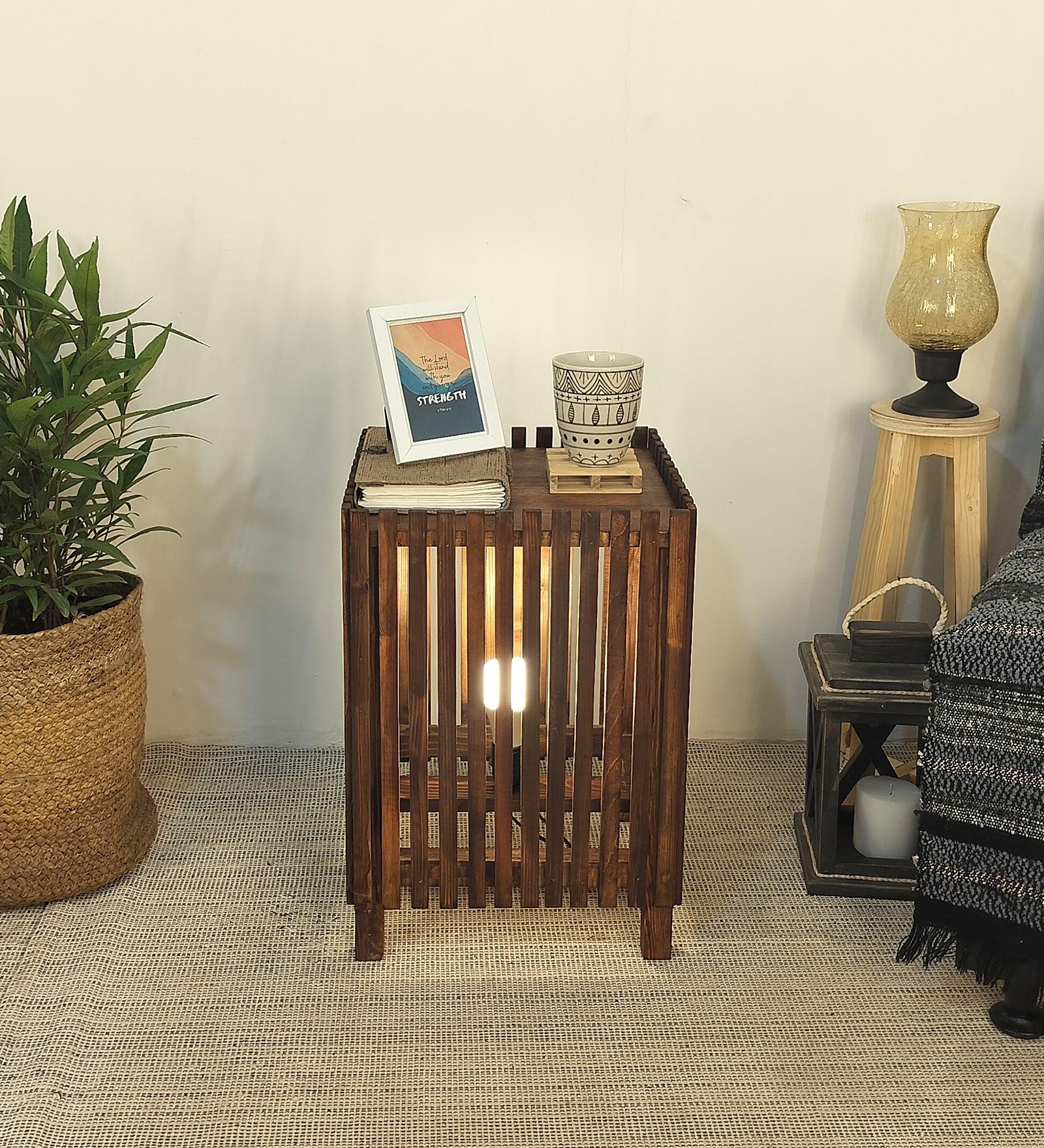 Renard Wooden Floor Lamp with Brown Base and Jute Fabric Lampshade - WoodenTwist