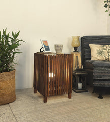 Renard Wooden Floor Lamp with Brown Base and Jute Fabric Lampshade - WoodenTwist