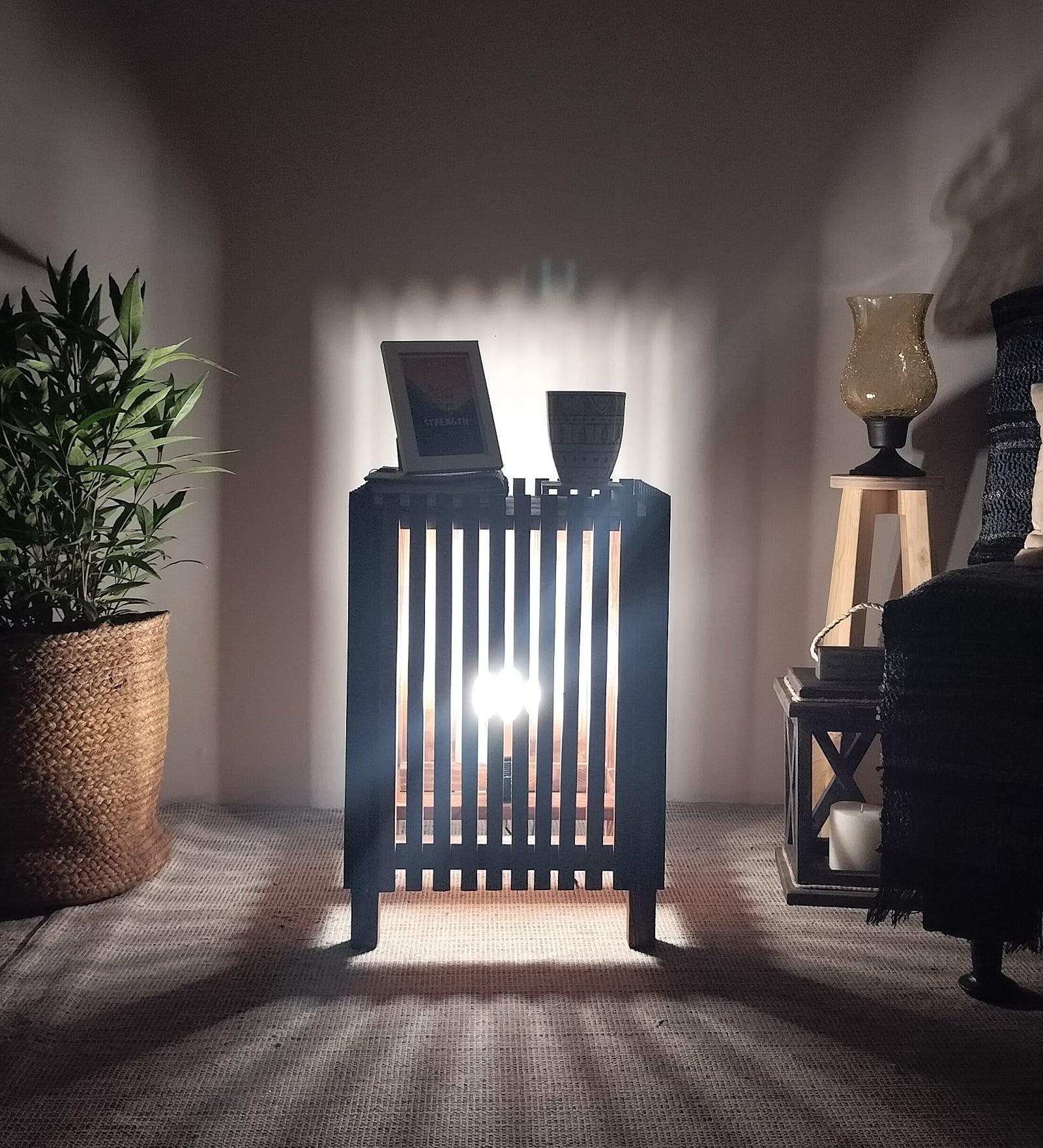 Renard Wooden Floor Lamp with Brown Base and Jute Fabric Lampshade - WoodenTwist