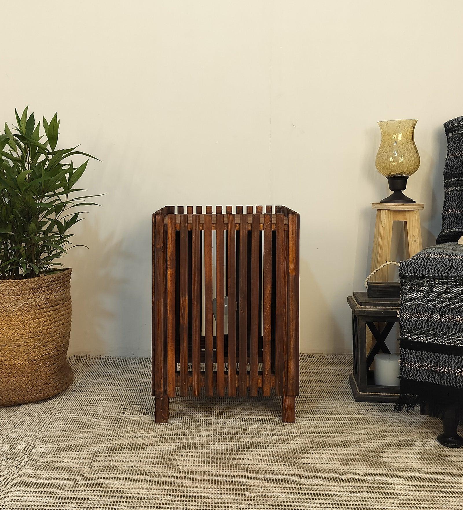 Renard Wooden Floor Lamp with Brown Base and Jute Fabric Lampshade - WoodenTwist