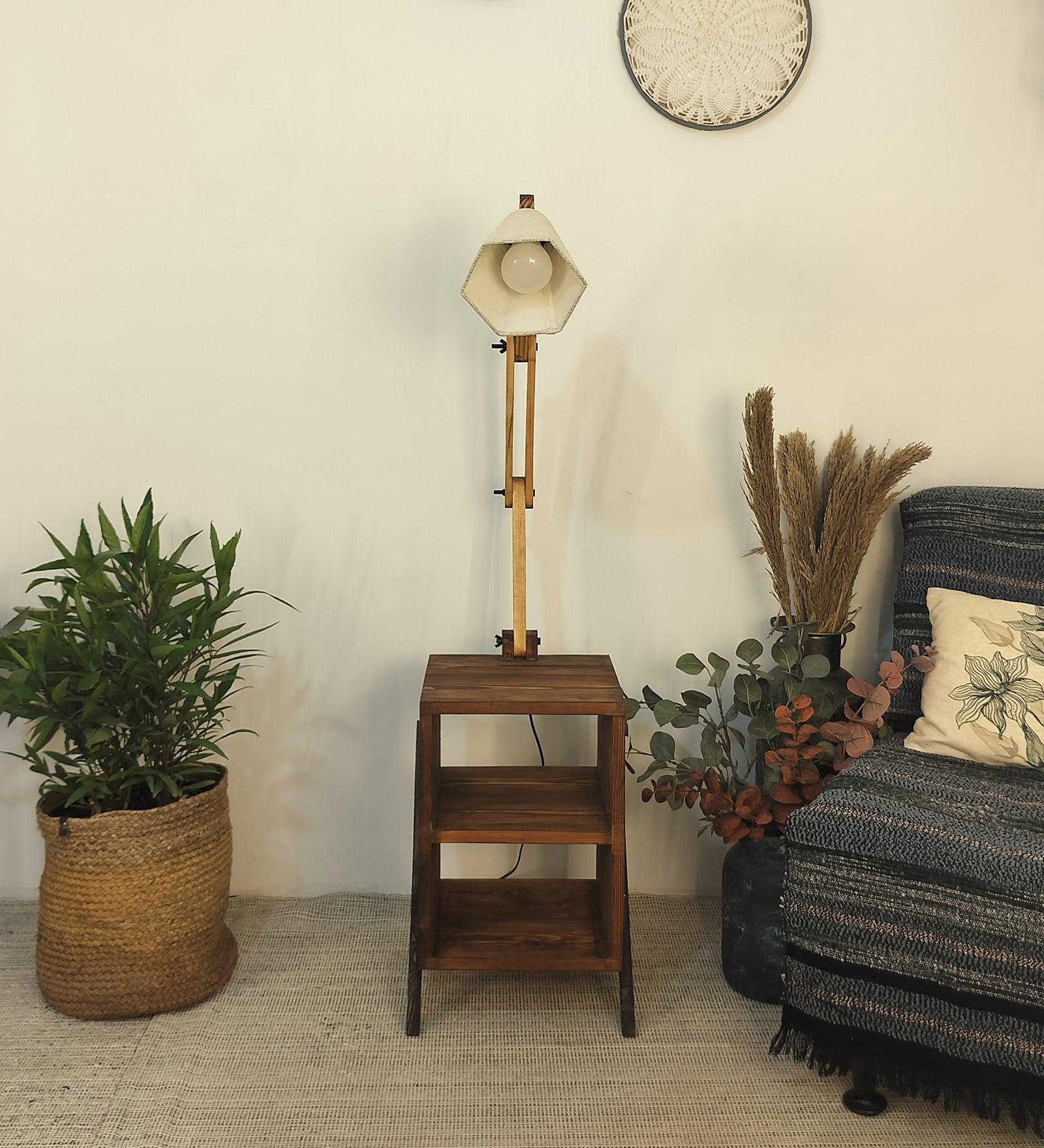 Ronan Wooden Floor Lamp with Brown Base and Jute Fabric Lampshade - WoodenTwist