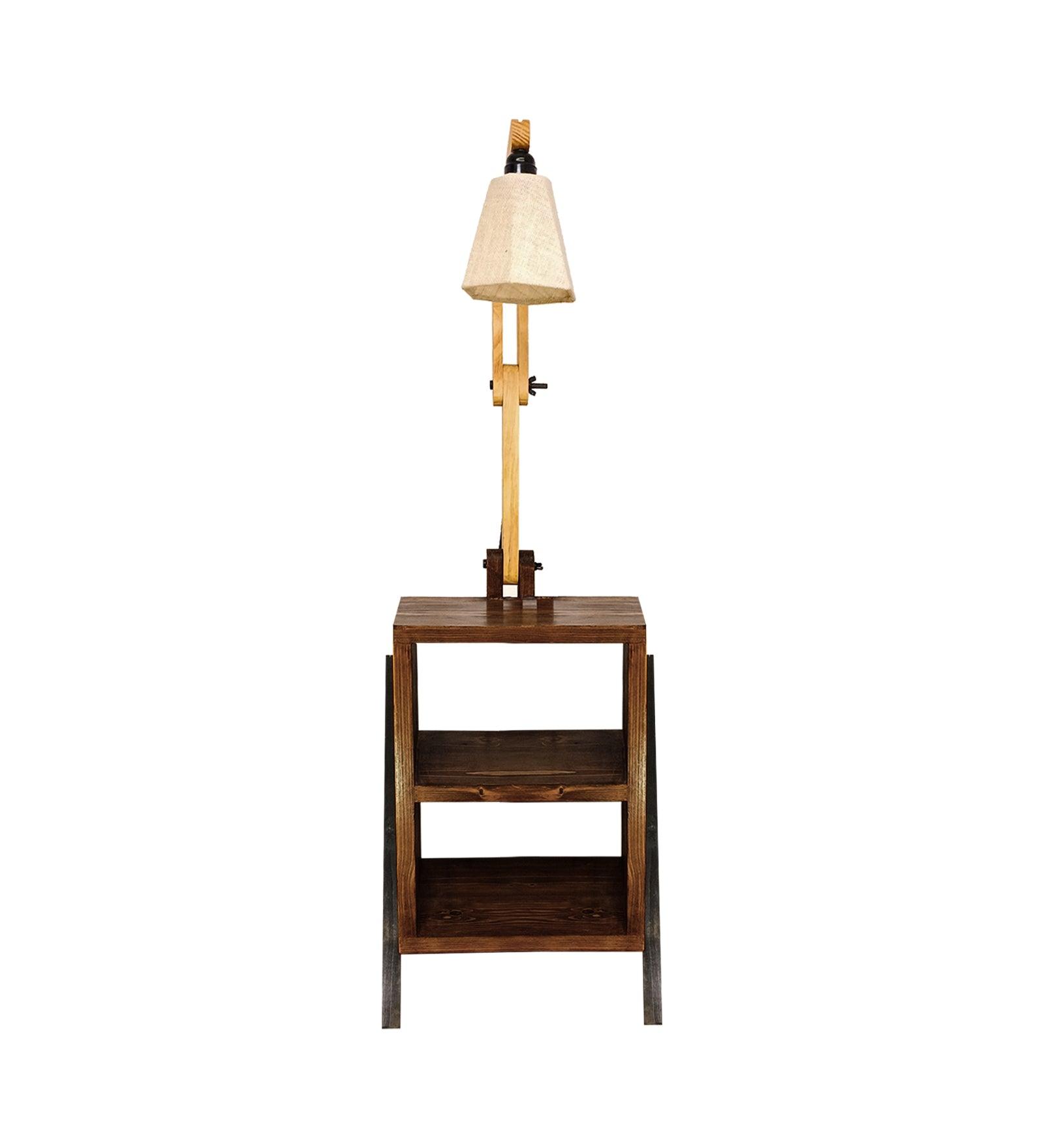 Ronan Wooden Floor Lamp with Brown Base and Jute Fabric Lampshade - WoodenTwist