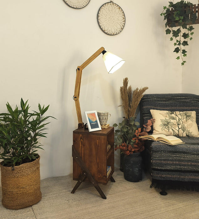 Ronan Wooden Floor Lamp with Brown Base and Jute Fabric Lampshade - WoodenTwist