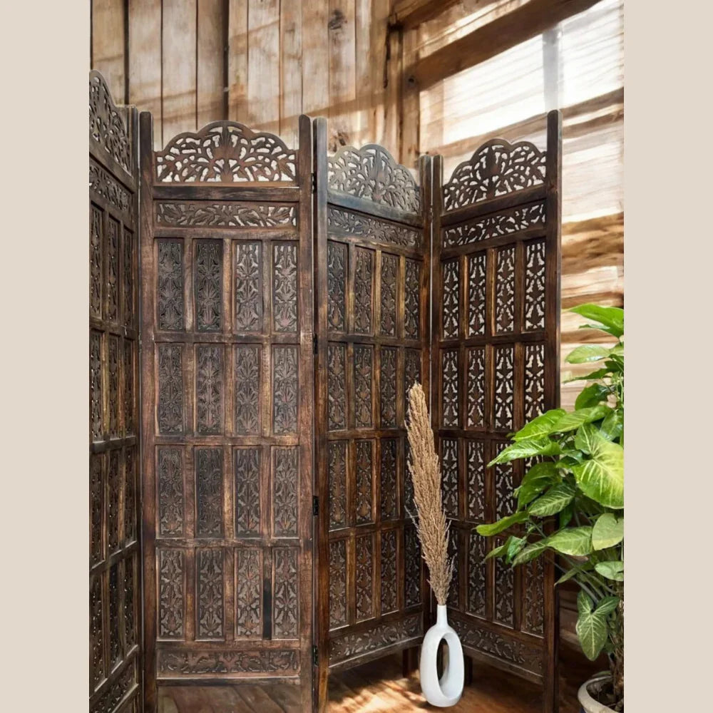 A hand-carved 4 panel folding screen