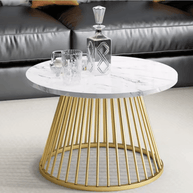 Wooden Twist Ornate Circular Design Round Coffee Table Set of 2 with Marble Top-Like Finish - WoodenTwist