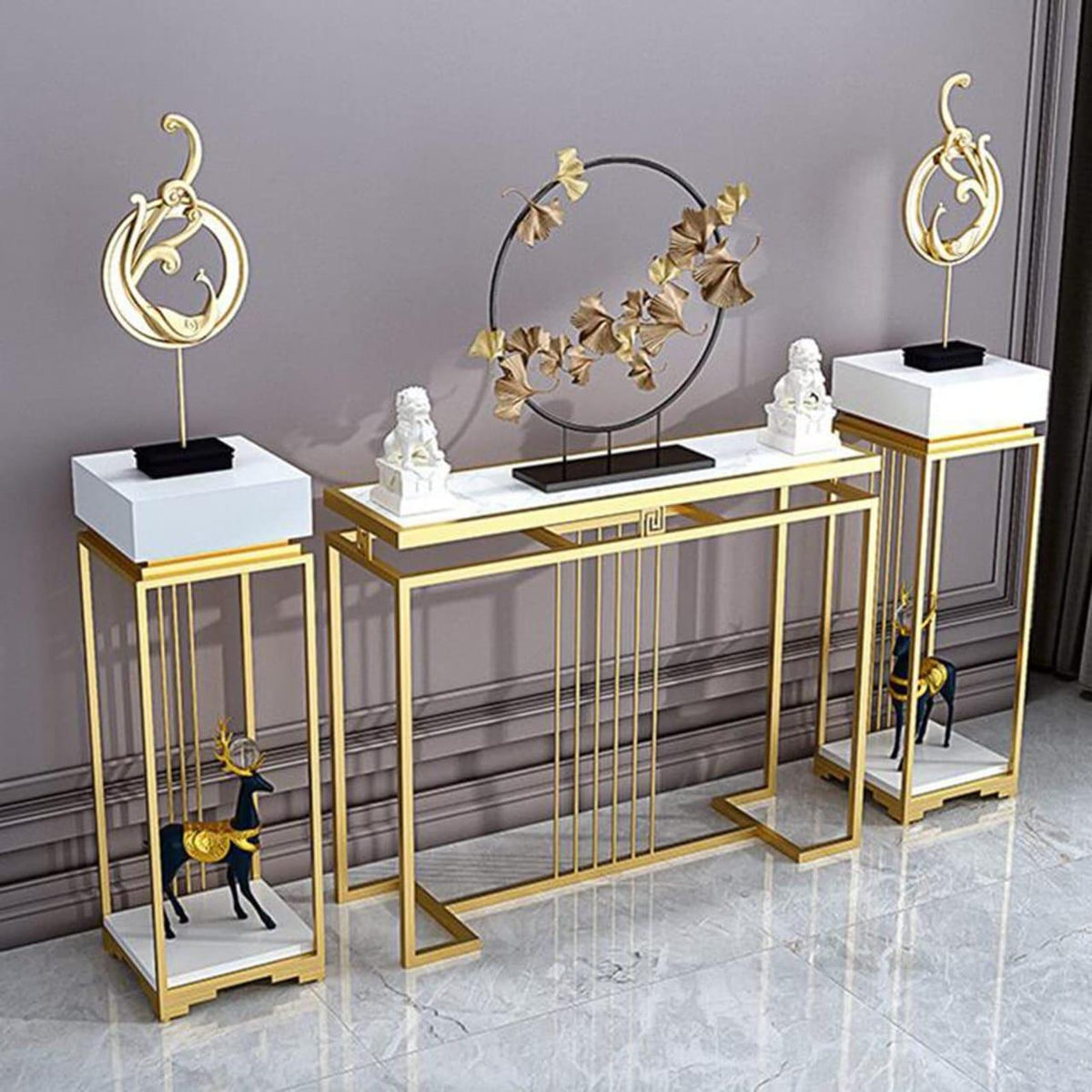 A Sleek Marble Top Console Set