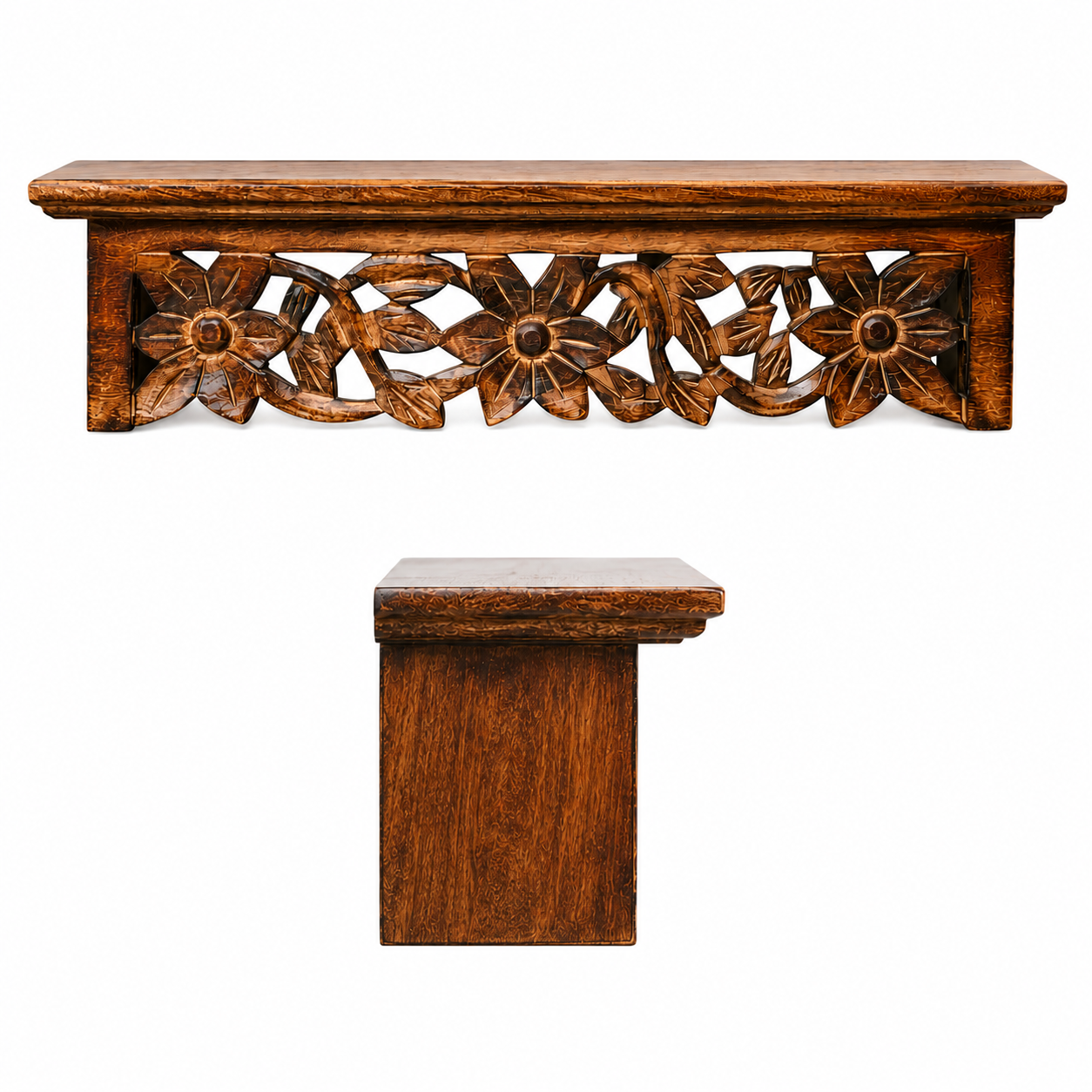 Hand Carved Wooden Wall Shelf with Jali Work for Living Room