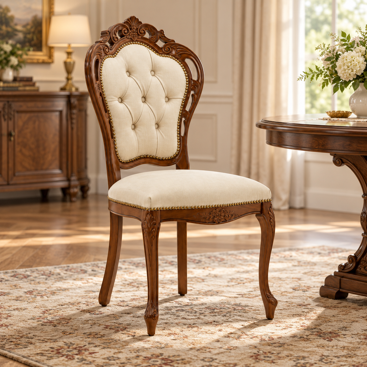 Wooden Twist Muzryo Hand Carved Teak Wood Dining Chair (Brown) - Side View