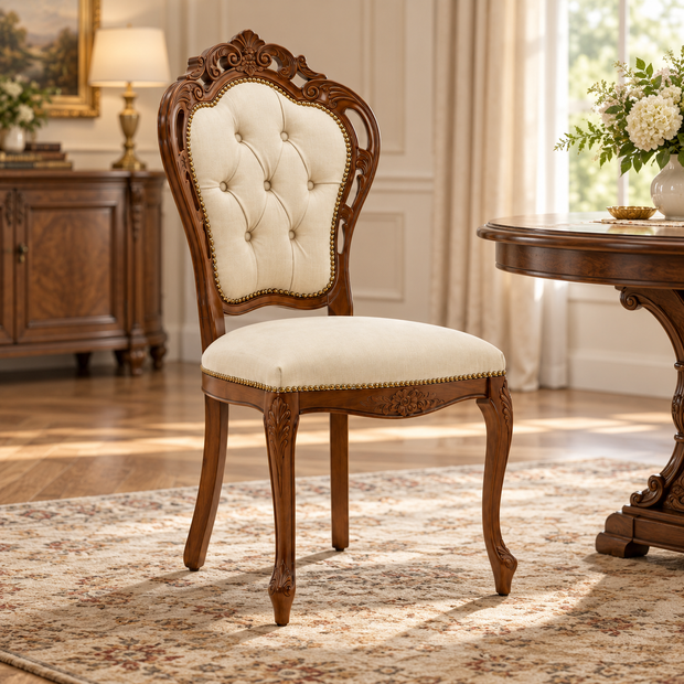 Wooden Twist Muzryo Hand Carved Teak Wood Dining Chair (Brown) - Side View