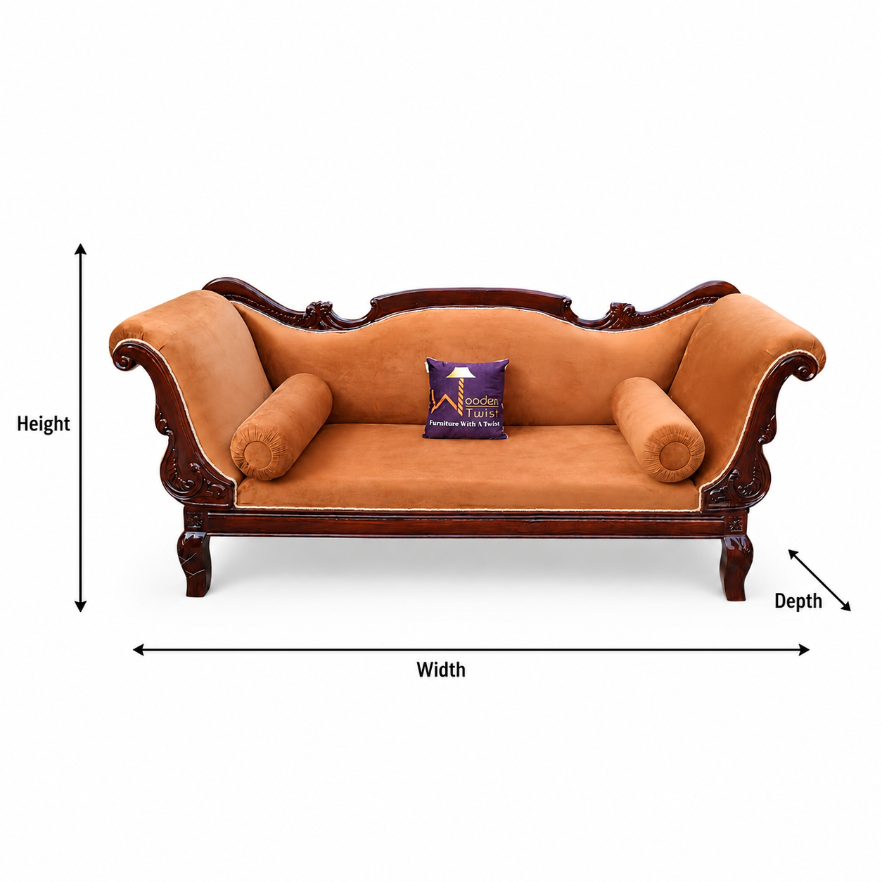 Wooden Chaise Lounge Couch for Living Room (Brown Walnut)