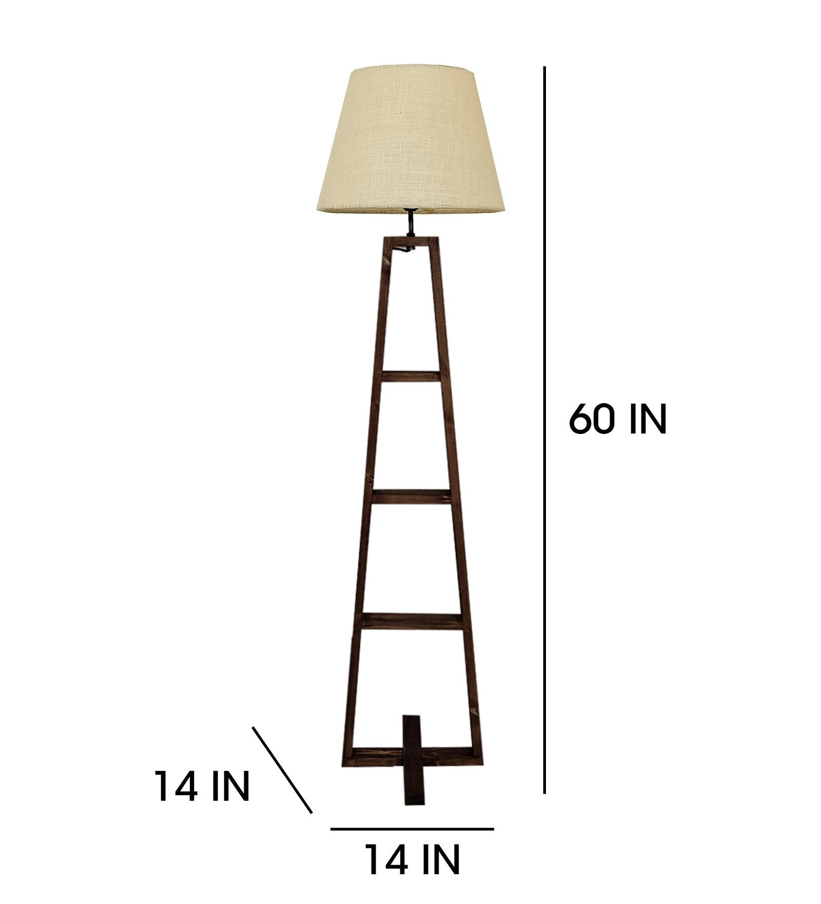 Salita Wooden Floor Lamp with Brown Base and Beige Fabric Lampshade - WoodenTwist