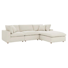 Wooden Twist Modernize Relleno L-Shape Teak Wood 5 Seater Sectional Sofa Set - WoodenTwist