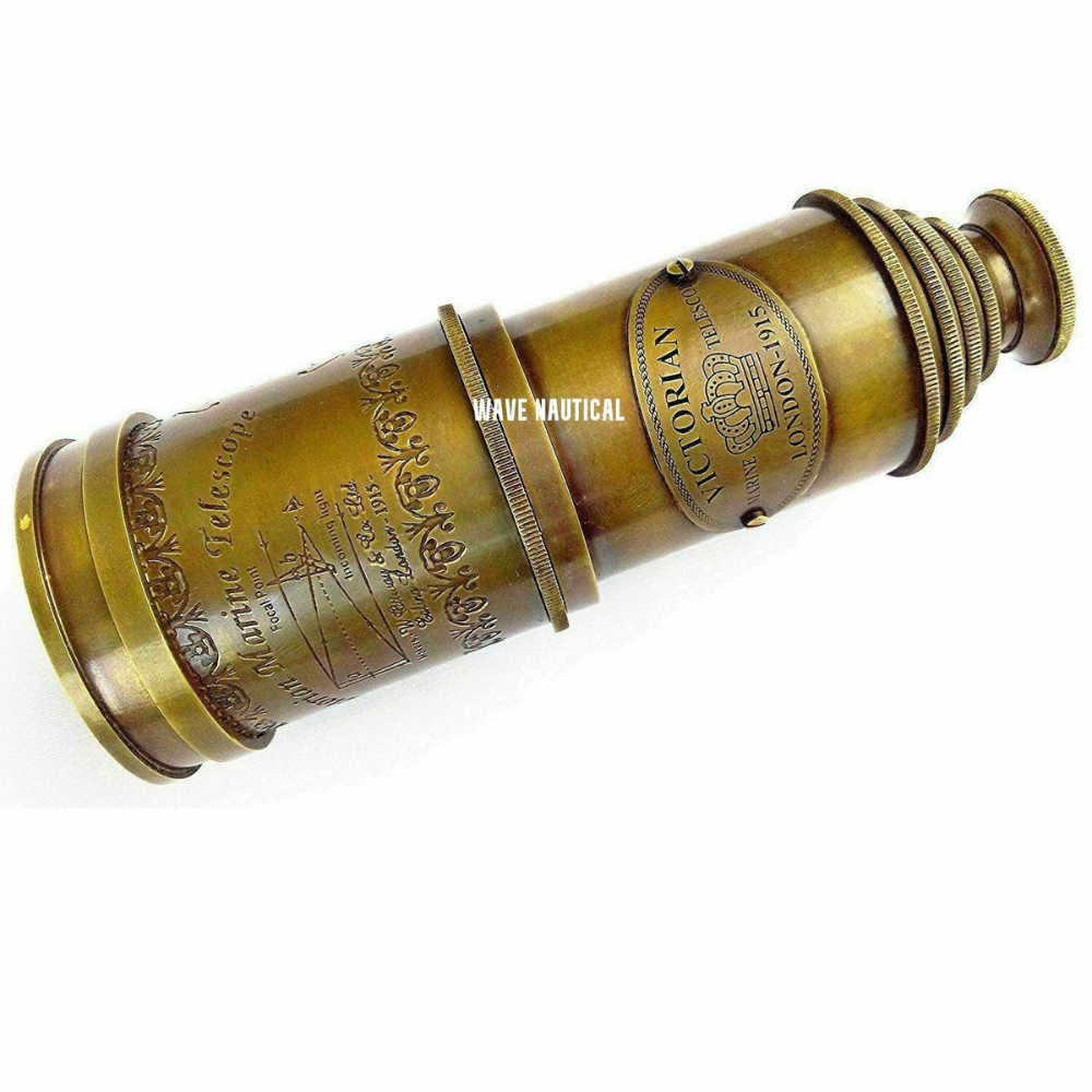 प्राचीन पीतल 18" विक्टोरियन टेलीस्कोप कॉपर नॉटिकल विंटेज स्पाईग्लास समुद्री