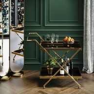 Luxury Stainless Steel Coated Home/Bar Cart Trolley (Golden & Black) - WoodenTwist