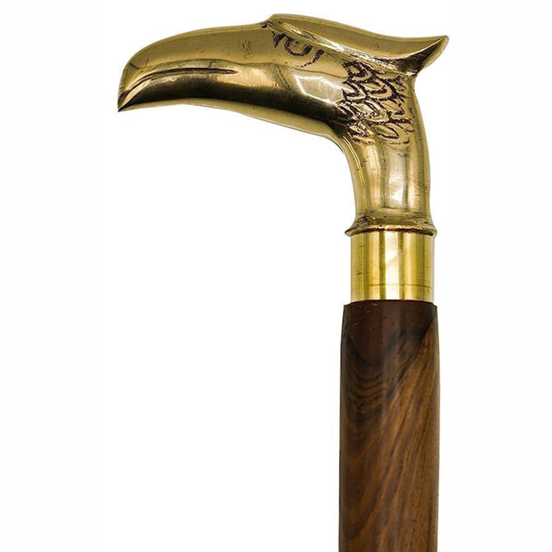 Antique Brass Design Head Handle Vintage Style Wooden Walking Cane Stick - WoodenTwist