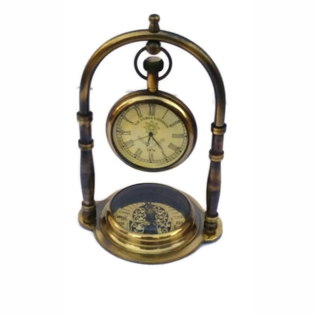 Vintage Brass Compass Antique Clock - WoodenTwist