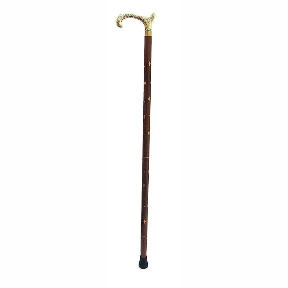 Antique Brass Design Head Handle Vintage Style Wooden Walking Cane Stick - WoodenTwist