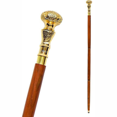 प्राचीन पीतल डिज़ाइन हेड हैंडल विंटेज स्टाइल लकड़ी की वॉकिंग केन स्टिक