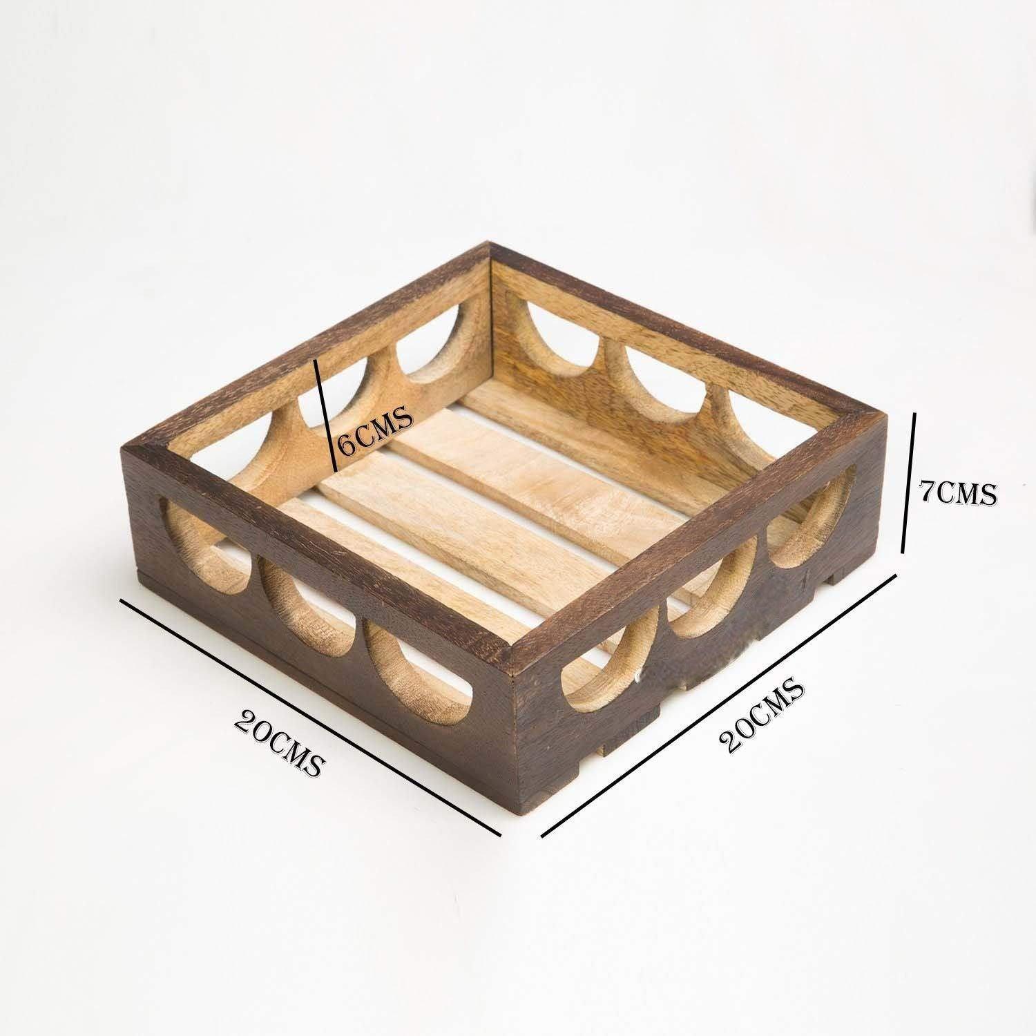 Wooden Twist Urge Fancy Design Solid Wood Carved Serving Tray - Angle View