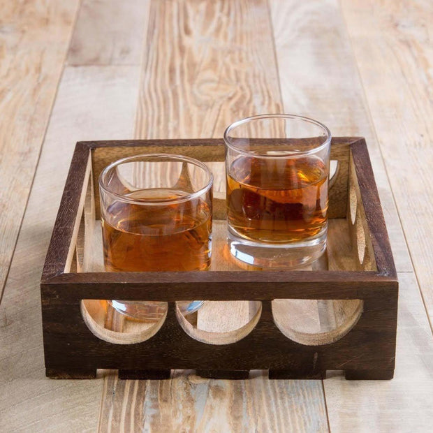Wooden Twist Urge Fancy Design Solid Wood Carved Serving Tray - Front View
