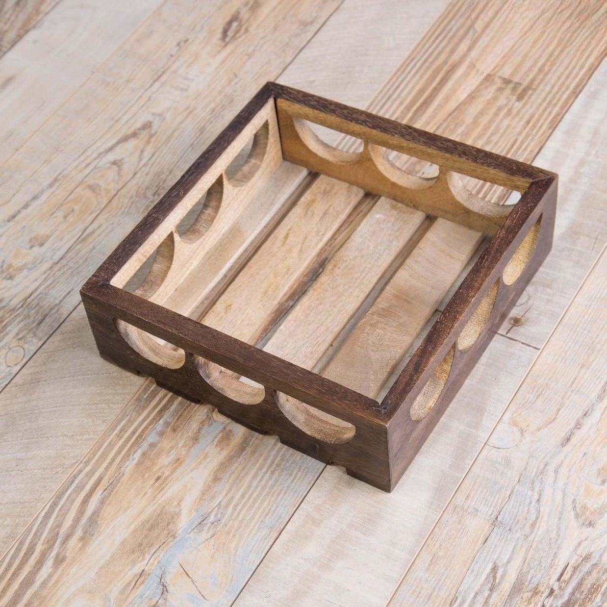 Wooden Twist Urge Fancy Design Solid Wood Carved Serving Tray - Side View