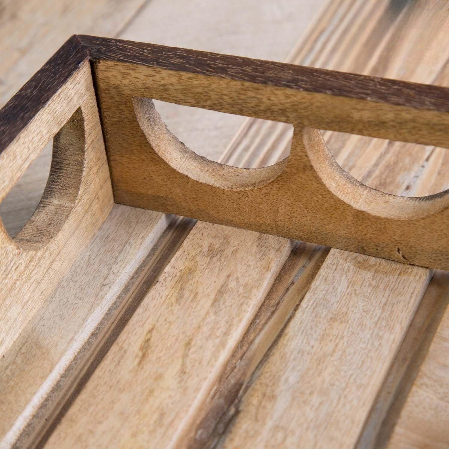 Wooden Twist Urge Fancy Design Solid Wood Carved Serving Tray - Handles Detail