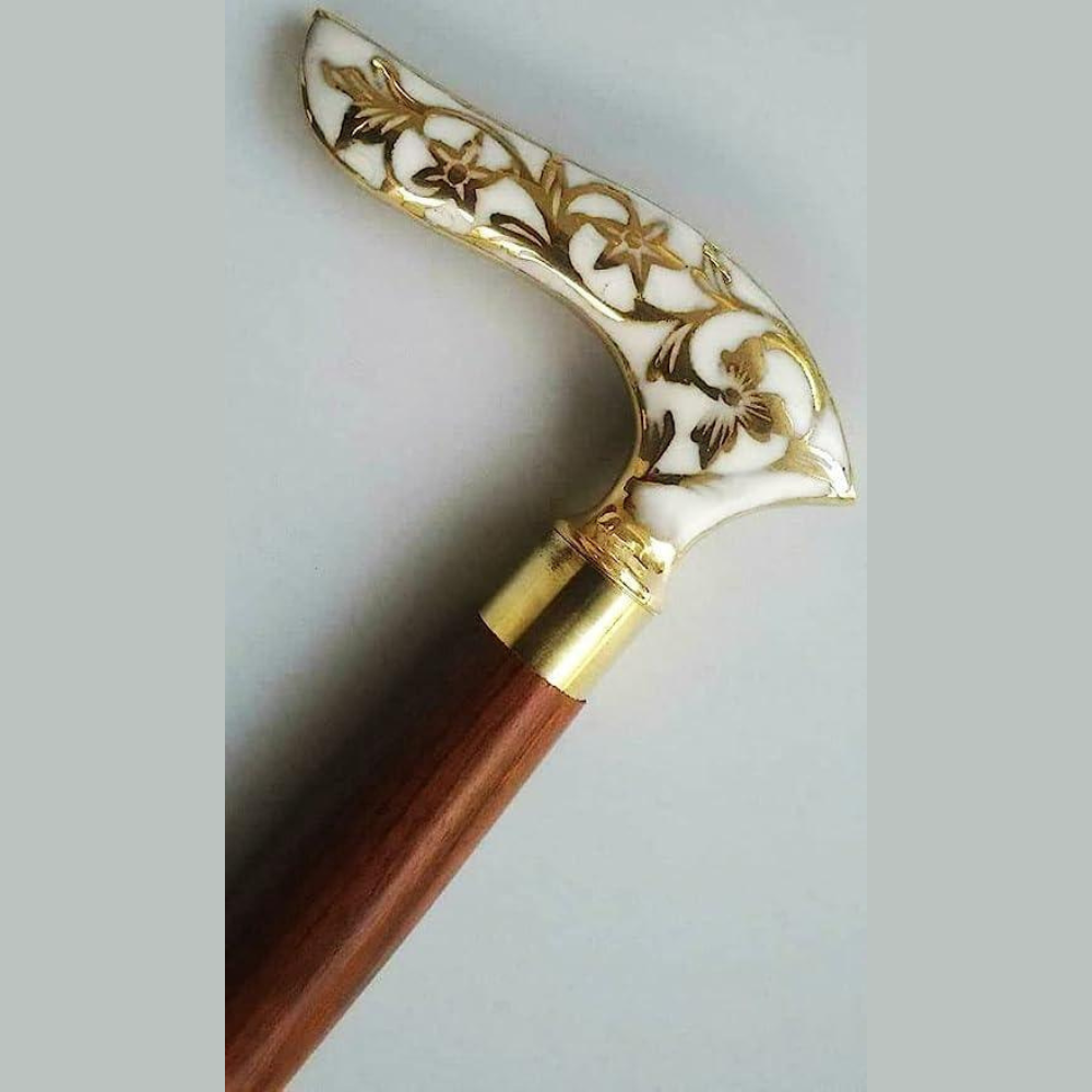 Antique Brass Design Head Handle Vintage Style Wooden Walking Cane Stick - WoodenTwist