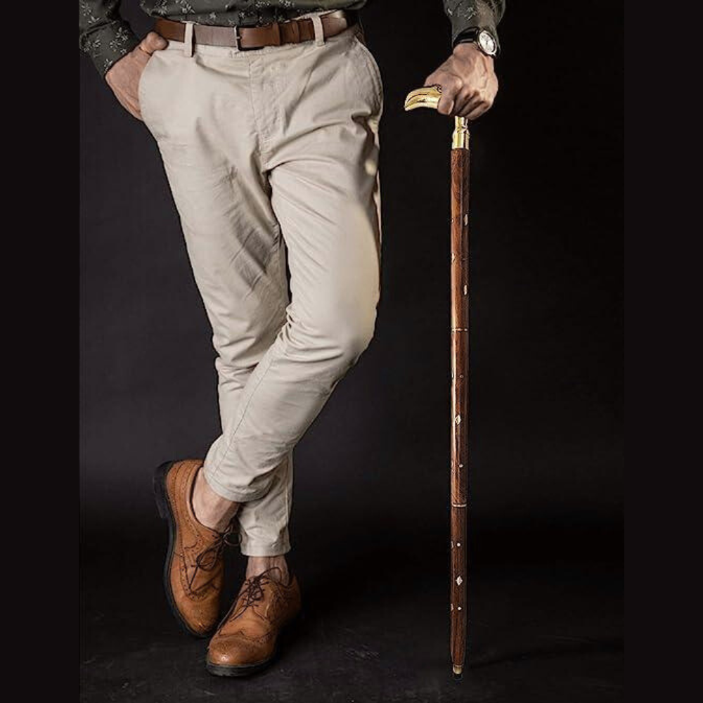 Antique Brass Design Head Handle Vintage Style Wooden Walking Cane Stick - WoodenTwist