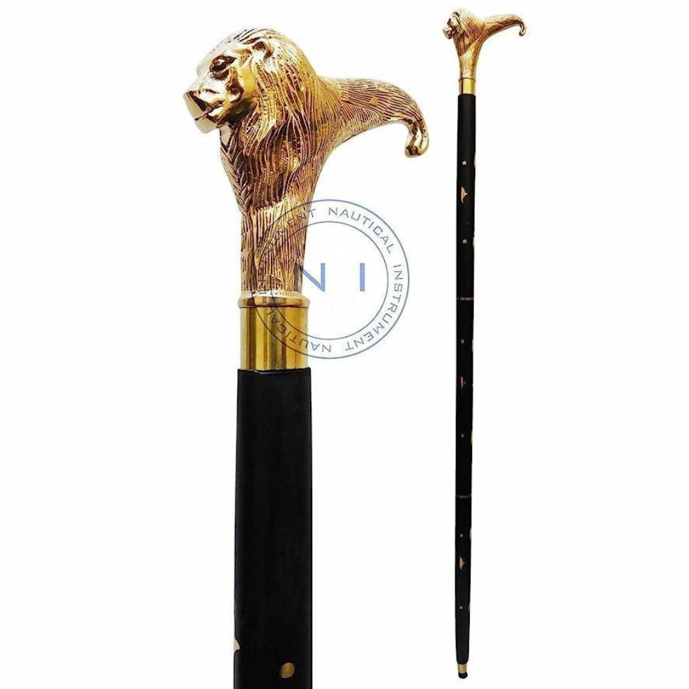 Antique Brass Design Head Handle Vintage Style Wooden Walking Cane Stick - WoodenTwist