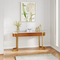 Luxurious White Marble Oval Console Table with Storage