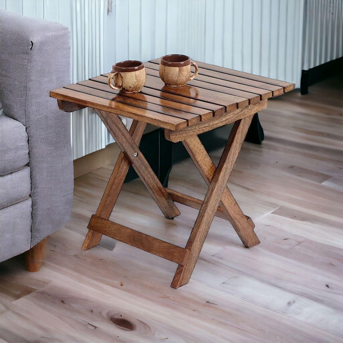 Wooden Twist Modern Contemporary Foldable Mango Wood End Table - WoodenTwist