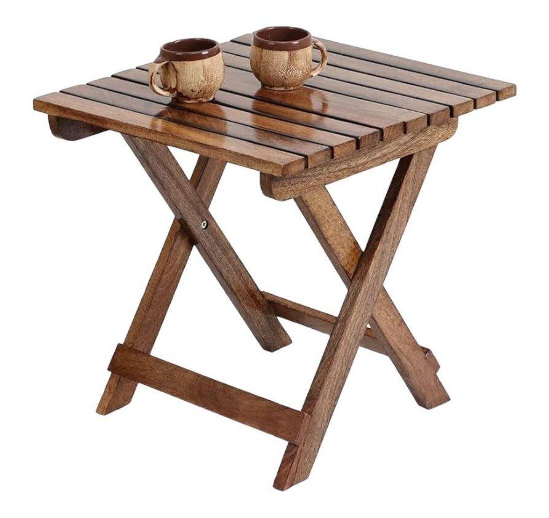 Wooden Twist Modern Contemporary Foldable Mango Wood End Table - WoodenTwist